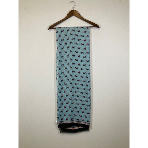 Scottie Dog Christmas Scarf Womens OS Light Blue Santa Hat Holiday Print - Picture 2 of 5